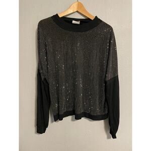 Vocal USA Women Top Medium Black Rhinestone Stretch Long Sleeve Rave Mob Wife